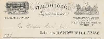712229 Kop van een nota van Hendrs. Willemse, Stalhouderij, Verhuizingen en Transporten, hoek Koestraat en Korte ...